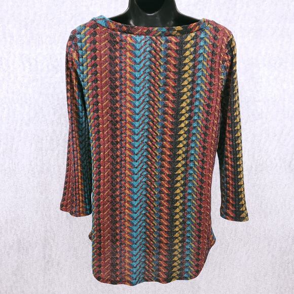 Travel Elements Tunic Women’s S Multicolor 3/4 Sleeve Stretch Asymmetrical Boho - Picture 3 of 9